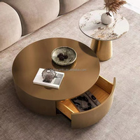 Table basse moderne en métal doré avec table d'appoint en marbre ensemble de meubles de salon table centrale ronde avec tiroir