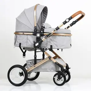 Carrinho de bebê dobrável 2 em 1, carrinho de bebê com alta panorama, alça reversível, para bebês
