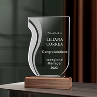Trophée en cristal vierge créatif, médaille en bois style plaque d'immatriculation, pour récompenses annuelles d'entreprise, de personnel excellent et de compétitions, souvenir