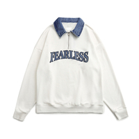 Mode Street Wear unisexe printemps sweats 100 coton éponge 1/4 fermeture éclair col en jean personnalisé brodé hommes sweats