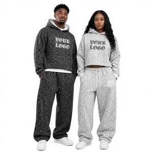 Ensemble de survêtement imprimé léopard pour homme, nouveau design, logo personnalisé, streetwear, ensemble jogging 2 pièces imprimé guépard pour homme et femme - Product Image 1