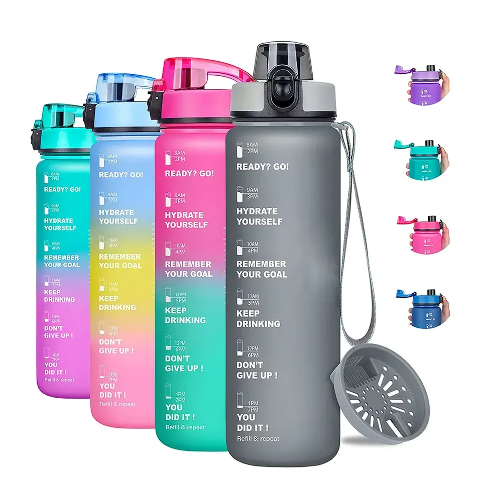 Bottiglia di acqua all'ingrosso Eco Friendly in plastica personalizzata motivazionale Bpa gratis 32oz riutilizzabile gallone da palestra Sport bottiglia d'acqua