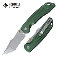 Couteau de poche pliable EDC Hongrui en acier D2 avec manche en aluminium, personnalisable OEM, coffret cadeau, pour randonnée et camping en extérieur, couleur verte