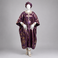 Ensemble de bijoux et foulard assorti Bogolan ADI à motifs or et violet, robe kaftan modèle malien 11
