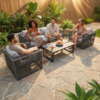 Conjunto de Sofás Modernos para Exteriores con Estructura de Aluminio y Detalles de Cuerda, Impermeables y Duraderos, de 4 Plazas, para Patio y Uso en Hoteles