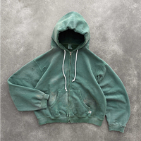 Sweat-shirt à capuche court déstructuré avec logo personnalisé, effet délavé et usé, fermeture éclair intégrale, coutures courbées, style streetwear avant-gardiste, ODM OEM