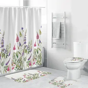 Juego de cortina de ducha con estampado 3D, visillo de ducha con diseño de flores bohemias, a prueba de agua, de poliéster, para baño, A3374