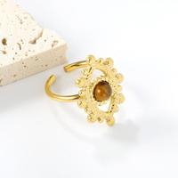 Bague ouverte ajustable vintage bohème en acier inoxydable 316L plaqué or 18 carats avec pierres naturelles multiples incrustées, bijoux pour cadeau