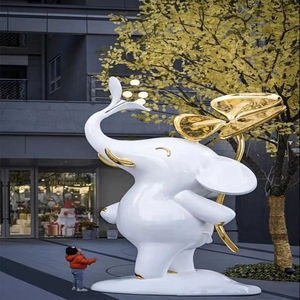 Scultura Gigante Personalizzata di Elefante Bianco Moderno con Tronco Dorato <span class=keywords><strong>e</strong></span> Decorazione a <span class=keywords><strong>Farfalla</strong></span> in Fibra di Vetro Resistente alle Intemperie per Esterni - Product Image 4