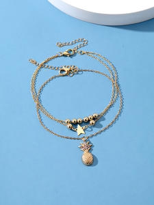 Nieuw Ontwerp Ananas Enkelbandje Meerlagige Vijfpuntige Ster Goudkleurige Kralen Enkelbandje Set Voor Vrouwen Sieraden Groothandel - Product Image 6
