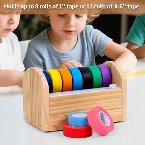 Wooden Tape Dispenser Solid <b>Pine</b> Wood Desktop Organizer For Office Craft Storage Rack With Non Slip Mat - Product Image 4
