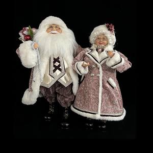 Juego de 2 figuras de Papá Noel con vestido de tela rosa, 40/45 cm de altura - Product Image 1