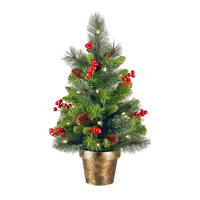 Mini arbre de Noël artificiel pré-éclairé de 60cm décoré de pommes de pin