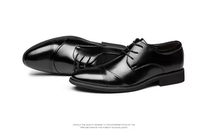 Chaussures habillées Oxford vintage de style britannique pour hommes, cuir verni brillant, bout carré sculpté, chaussures formelles augmentant la taille, mariage - Product Image 4