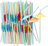 Pailles décoratives fantaisie en forme de fleurs, longues pailles parapluie pour cocktails, pailles en plastique pour fêtes tropicales estivales à la plage avec décorations
