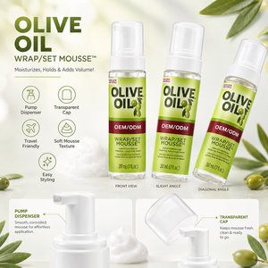 Mousse capillaire OEM ODM à l'huile d'olive et au panthénol pour cheveux bouclés/frisés - Boucles douces et définies, hydratation et brillance - Product Image 5