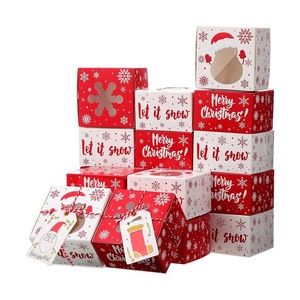 Pie Donut Cookie Panadería Cajas de embalaje de alimentos Caja de regalo de cupcakes de dulces reciclable personalizada con ventana Patrón elegante Navidad Rojo - Product Image 1