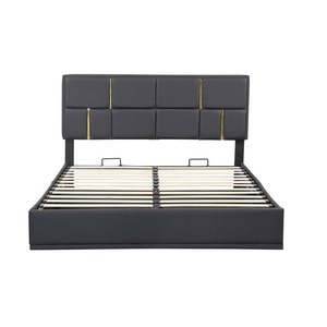 Lits de rangement rembourrés King Size Double Queen Modern Leather Metal Bed Fame avec élévateur à gaz et tête de lit Meubles de chambre à coucher - Product Image 2