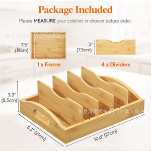Wooden Kitchen Storage Rack 10.6x8.3x3.3 Inches With Dividers For Pots <b>Pans</b> And Plates Organizer - Product Image 1
