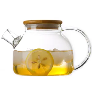 厂家热卖茶壶套装玻璃茶壶玻璃耐热茶壶带竹盖