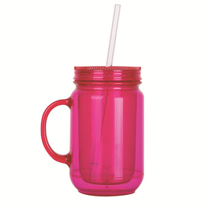 Water cup handle Plastic cup for drinking from double-walled clear Mason jar with straw and lid