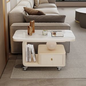 Mesa de Centro Moderna Minimalista con Superficie de Piedra, Almacenamiento Móvil, para Sala de Estar, Dormitorio, Apartamento Pequeño, Mesa de Té de Alta Gama - Product Image 4