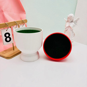 Pot de fleurs romain en plastique à rayures verticales, flocqué, style nordique, pour plantes artificielles de bureau, décoration de salon - Product Image 4