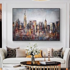Astratta di grandi dimensioni City Building pittura 100% dipinto a mano pittura a olio su tela moderna Wall Art per la decorazione della casa - Product Image 3
