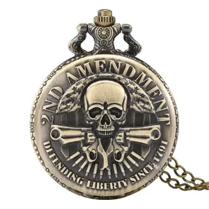 Collar de cuarzo con colgante de reloj de bolsillo vintage de bronce con diseño de calavera de pistola que defiende la libertad, Segunda Enmienda, para hombre, Halloween, Navidad - Product Image 5