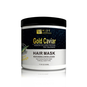 Masque capillaire Wiseking <span class=keywords><strong>Gold</strong></span> <span class=keywords><strong>Caviar</strong></span> 500 ml Contient de la kératine pour les cheveux ternes Nourrissant en profondeur et réparateur Hydratant Salon personnalisé Spa - Product Image 1