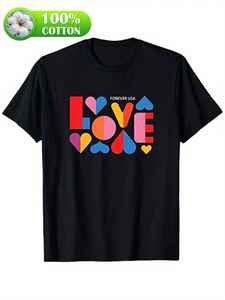 T-shirt nera da donna Forever Usa, manica corta, girocollo, con motivo a cuore stampato, top estivo casual in jersey di cotone da 180 g - Product Image 1