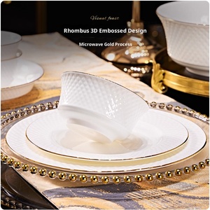 Chất Lượng Cao Vàng Cạnh Sứ Trắng Thân Thiện Với Môi Dịch Vụ Khách Sạn Bữa Ăn Tối Đặt Nổi Tốt Xương Trung Quốc Sang Trọng Bộ Đồ Ăn - Product Image 5