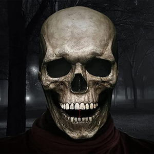 逼真的全头头骨面具,带有移动的下颚,恐怖乳胶骨架头饰
