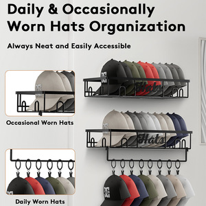 Wall Mounted Double Layer Hat <b>Rack</b> 39cm x 18.8cm Punch Free <b>Storage</b> Organizer <b>For</b> Hats And Accessories - Product Image 5