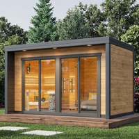 Sauna combiné moderne avec poêle, cabine de sauna extérieure pour 4 personnes, construction en bois massif, chauffage électrique, Bluetooth
