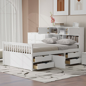 Lit de rangement multifonctionnel blanc avec tiroirs et étagères pour chambre à coucher, enfants, adultes, personnes âgées - Product Image 1