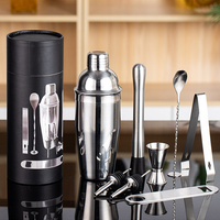 Kit de barman pour cocktails en acier inoxydable, ensemble de shakers à cocktails avec boîte cylindrique de luxe