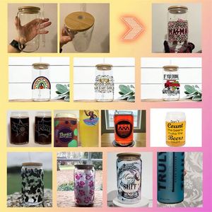 En stock dans nos entrepôts aux États-Unis : Verre en forme de canette de bière vierge pour sublimation, 12 et 16 oz, avec couvercle en bambou et paille - Product Image 4