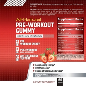 Gummies pré-entraînement avec créatine monohydrate 1000mg, B12, <span class=keywords><strong>taurine</strong></span>, 60 unités, saveur fraise, OEM, marque privée - Product Image 4