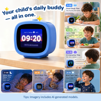 Réveil intelligent portable pour enfants avec écran tactile LCD 2,8 pouces, interaction éducative, commande vocale Wi-Fi, heure mondiale et haut-parleur intelligent