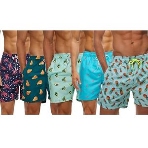 Shorts de bain pour hommes en tissu tricoté imprimé de haute qualité, taille élastique, longueur genou, imperméables et respirants pour l'été, la plage et le fitness - Product Image 1
