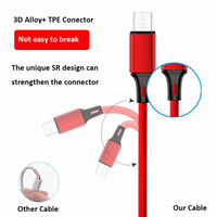 Cable de carga USB rápido 3 en 1 DE DATOS duraderos Cable de cargador universal multifunción para teléfono móvil/tipo C/Android