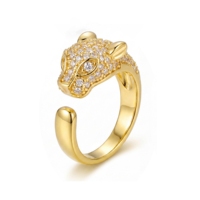 DiamondX Bague ouverte tête de léopard en or massif 18 carats, pavée de diamants de laboratoire, style animalier de luxe