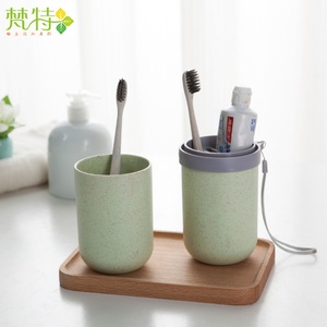 Modern Design Creative Plastic Wheat Straw <b>Bathroom</b> <b>Accessory</b> <b>Set</b> Powerful Nozzle Boxed Storage Travel Toothbrush Cup - Product Image 6