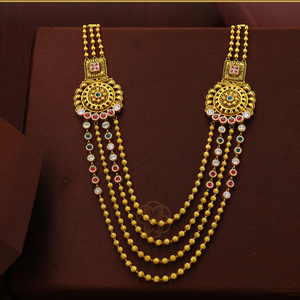 Collar tradicional de oro con múltiples hilos para mujer, joyería nupcial india de diseñador, conjunto de cadena larga de estilo étnico antiguo. - Product Image 3