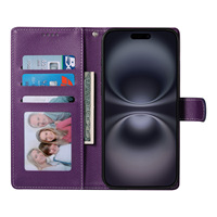 Casing HP Kulit PU Lychee Mewah Model Flip Wallet dengan Tempat Kartu untuk iPhone 18 17 Pro Max 16 Plus 15 Pro 14 13 12 11