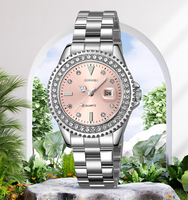 Nouveau style élégant et classique avec des accents en alliage rose jade et verre orné de diamants, affichage de la date, logo personnalisable