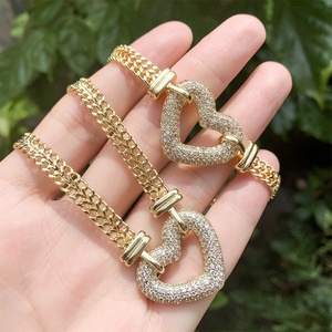 Fashion Jewelry Eco-friendly Copper Minimalist Gold Plated Layered Chain <b>Set</b> Heart Pendant Necklace Korean Jewelry <b>Set</b> - Product Image 3