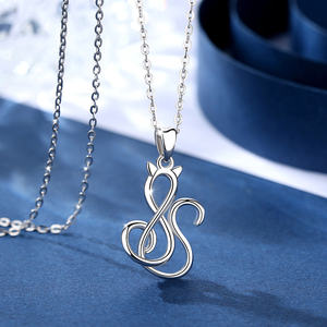 Collar de plata de ley 925 con doble gato, joyería para parejas - Product Image 2