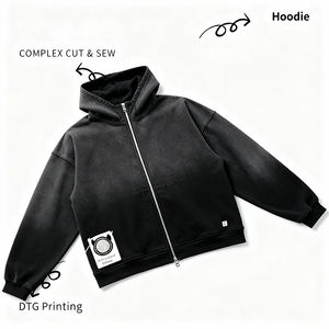 Felpa con cappuccio con cerniera personalizzata 400gsm Vintage oversize con cappuccio in bianco per uomo Streetwear produttore all'ingrosso - Product Image 2